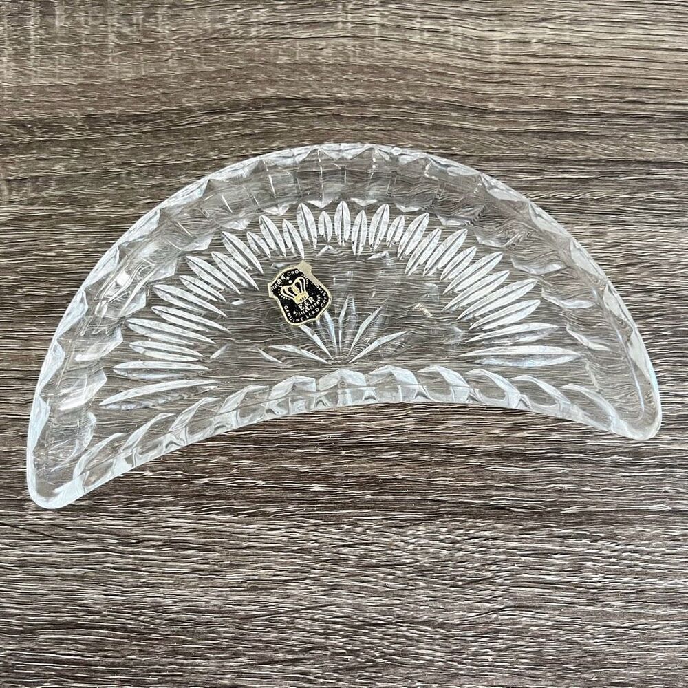 Golden Crown Vintage Crystal Crescent Shaped Trinket Dish